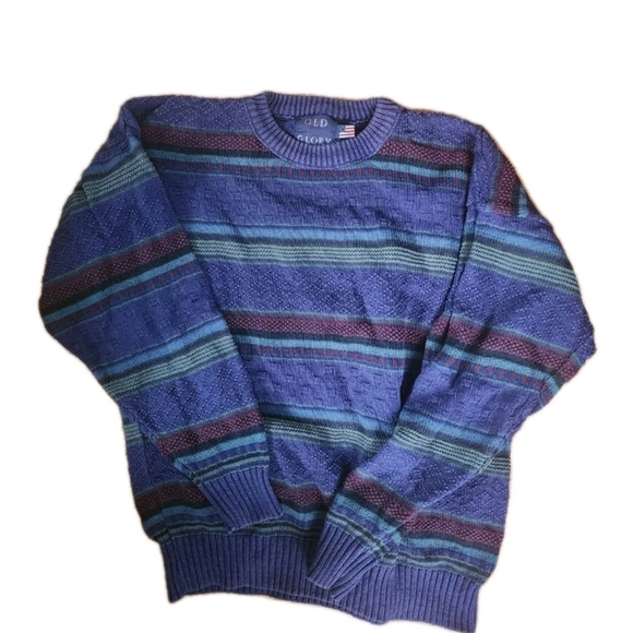 Vintage 90s Old Glory Grandpa Purple Multi Dad Sweater Size L - Picture 1 of 2